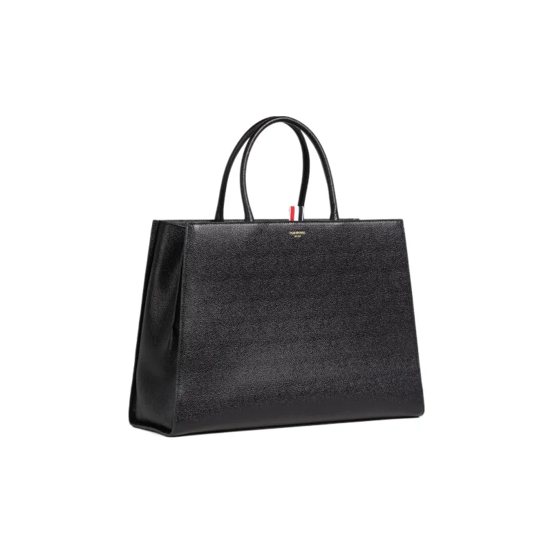 THOM BROWNE· Grained Calfskin Tote Bag, Shopping Bag, Shoulder Bag, Crossbody Bag, Handbag Large Size Men's Black-1