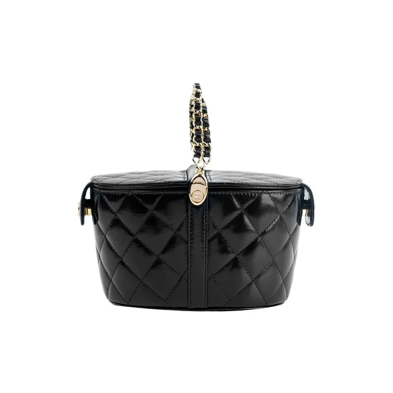 CHANEL Oil Wax Calfskin Picnic Basket Handbag Women's Black-2