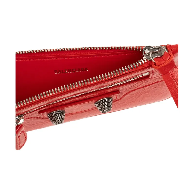 Balenciaga Le Cagole Fine Grained Sheepskin Card Holder, Wallet Coin Purse Women's Red-4