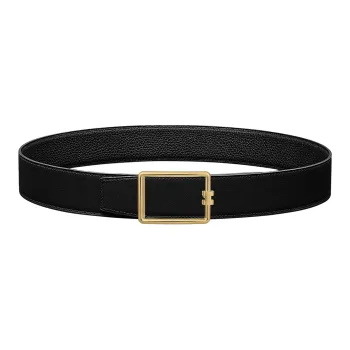 HERMES Gold Buckle Togo Calfskin Double Sided Leather Belt Men's Black Width  3.8cm