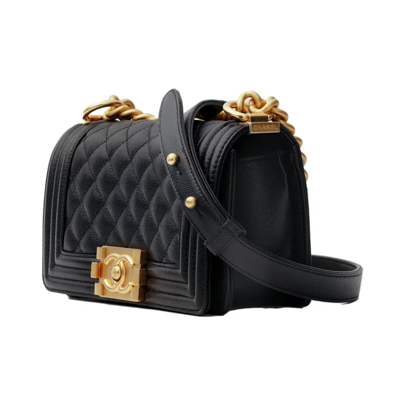 CHANEL Leboy Litchi Grain Embossed Cow Leather Flap Bag, Shoulder Bag, Crossbody Bag Trumpets Women's Black-2