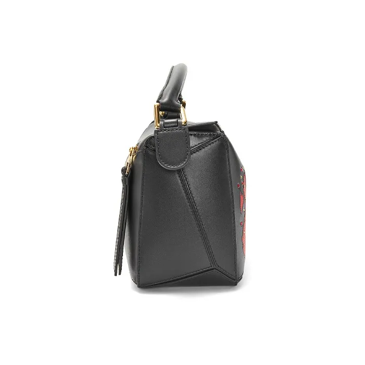 LOEWE Howl's Moving Castle Puzzle Satin Cow Leather Shoulder Bag Crossbody Bag Handbag Small Size Women's Black-2
