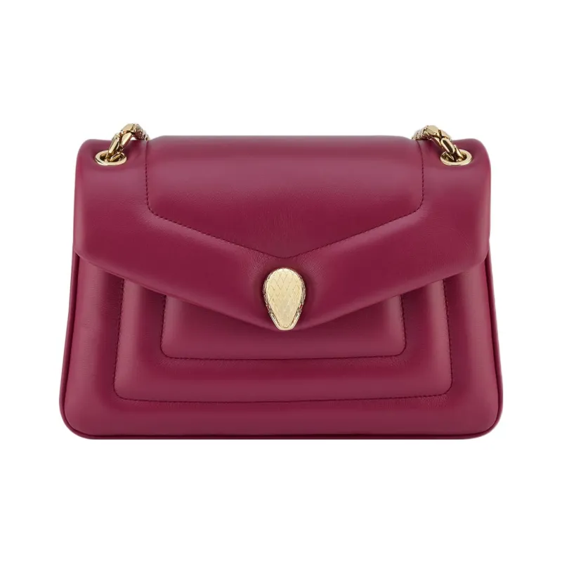 BVLGARI Serpenti Reverse Calfskin Crossbody Bag Shoulder Bag Women's Red-1