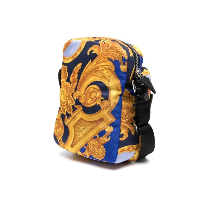 VERSACE Calfskin Crossbody Bag Shoulder Bag Men's Blue & Yellow-1