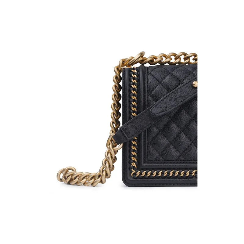 CHANEL Leboy Grain Embossed Litchi Cow Leather Small Square Bag Shoulder Bag, Crossbody Bag Medium Size Women's Black-5