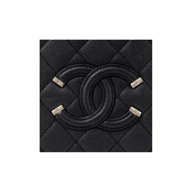 CHANEL Calfskin And Metal Makeup Bag, Box Shaped Bag, Shoulder Bag, Crossbody Bag, Handbag Women's Black-4