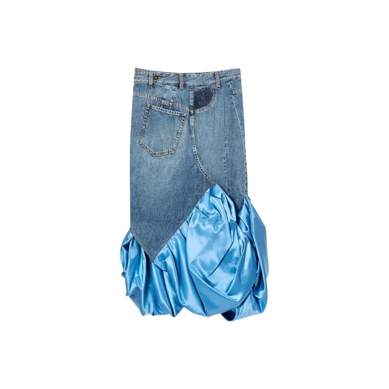 LOEWE Satin Panel Denim Skirt 'Blue Denim'-1