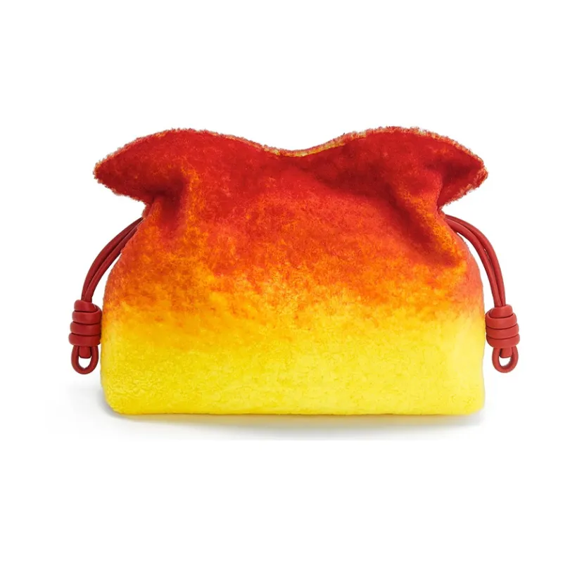 LOEWE Howl's Moving Castle Shearling One Shoulder Crossbody Clutches Women's Red-3