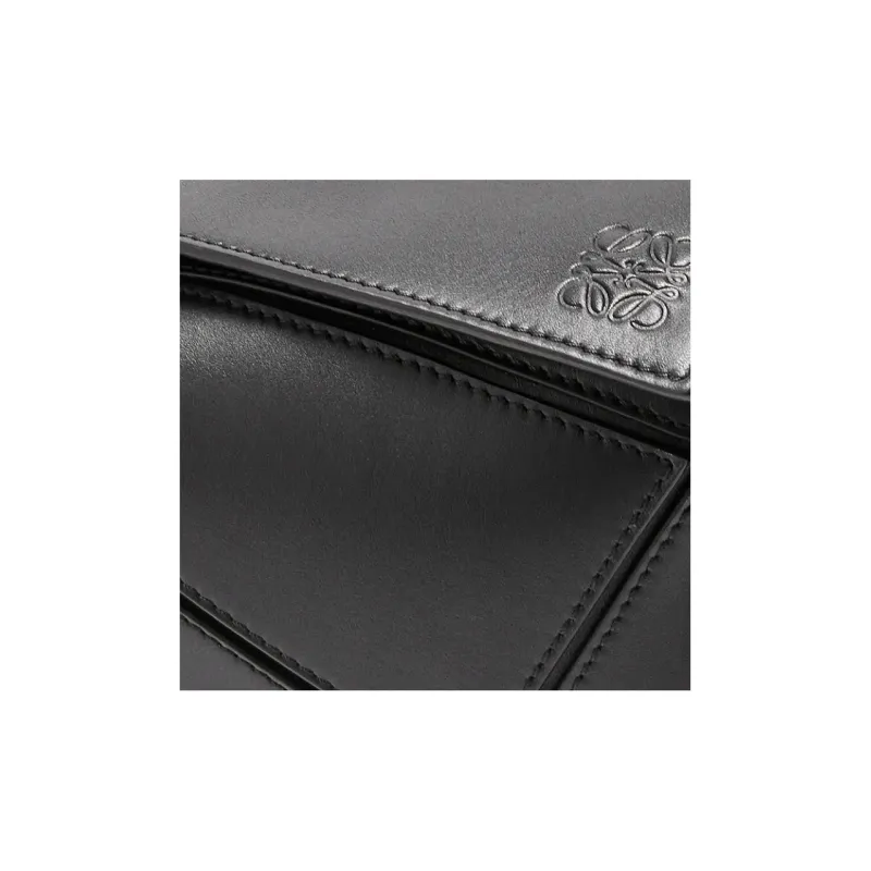 LOEWE Howl's Moving Castle Puzzle Satin Cow Leather Shoulder Bag Crossbody Bag Handbag Small Size Women's Black-6