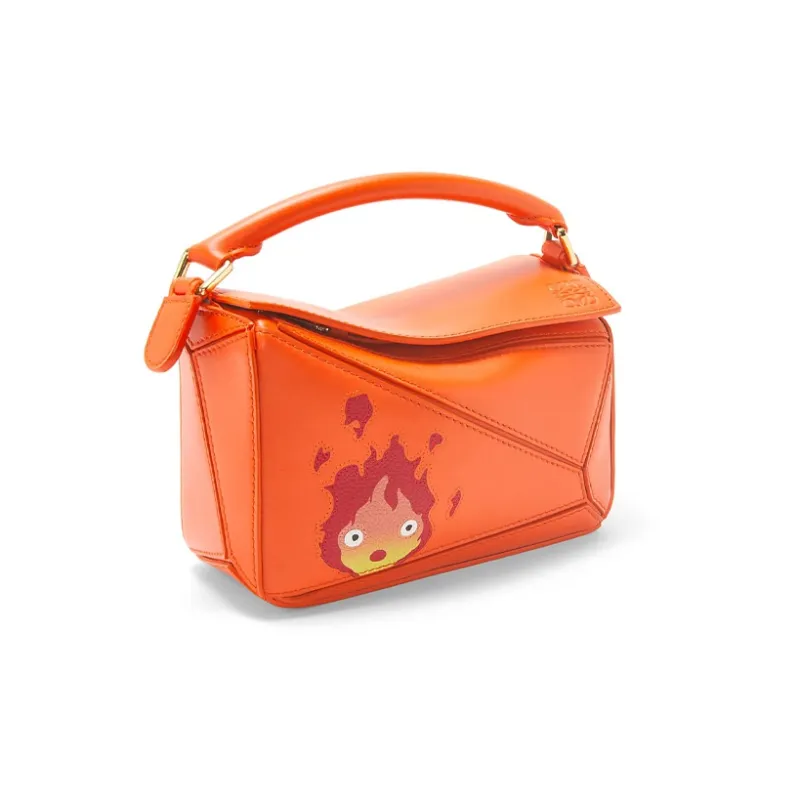 LOEWE Howl's Moving Castle Puzzle Satin Cow Leather Shoulder Bag Crossbody Bag Handbag Mini Women's Orange-1