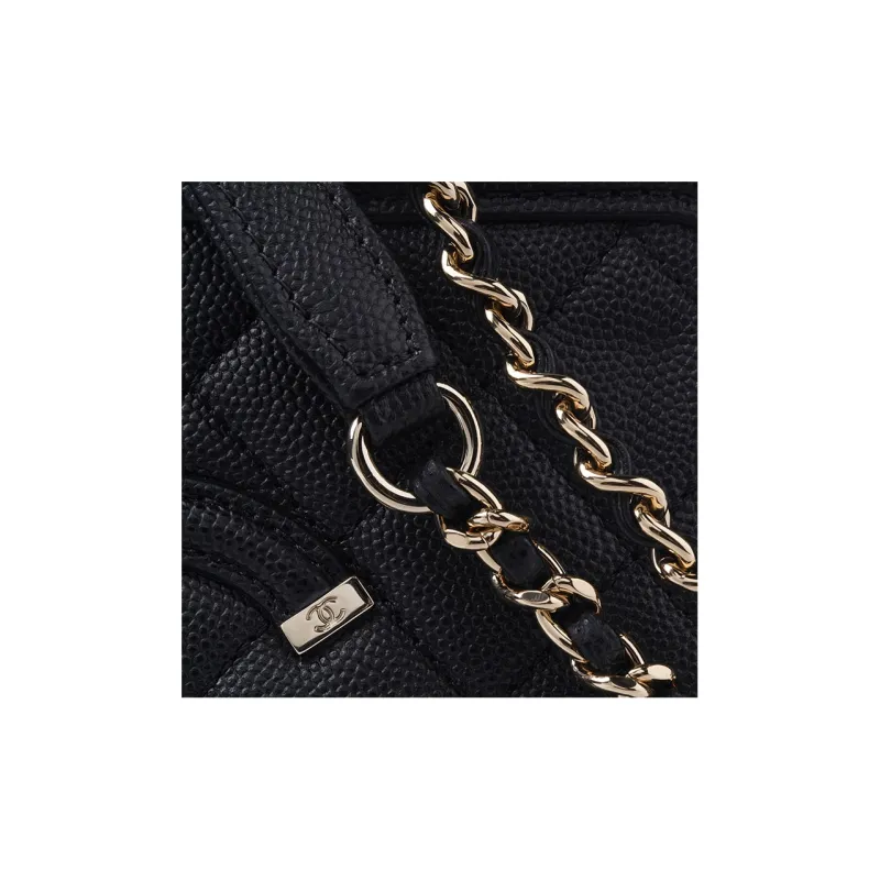 CHANEL Calfskin And Metal Makeup Bag, Box Shaped Bag, Shoulder Bag, Crossbody Bag, Handbag Women's Black-5