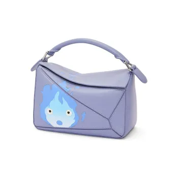 LOEWE Howl's Moving Castle Puzzle Satin Cow Leather Shoulder Bag Crossbody Bag Handbag Small Size Women's Purple