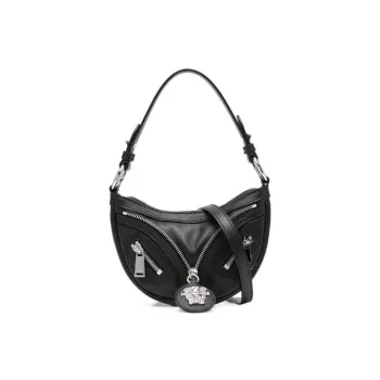 VERSACE Calfskin One Shoulder Handbag Small Size Women's Black