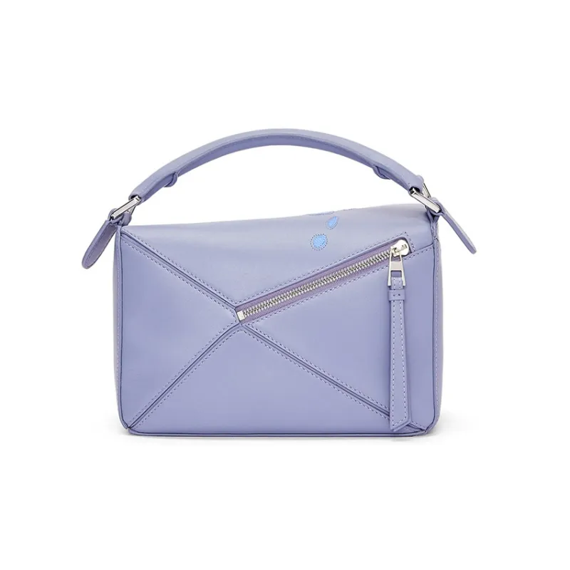 LOEWE Howl's Moving Castle Puzzle Satin Cow Leather Shoulder Bag Crossbody Bag Handbag Small Size Women's Purple-3