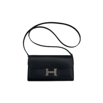 HERMES Constance Tadelakt Cow Leather Wallets Handheld Shoulder Bag Crossbody Bag Women's Noir Black