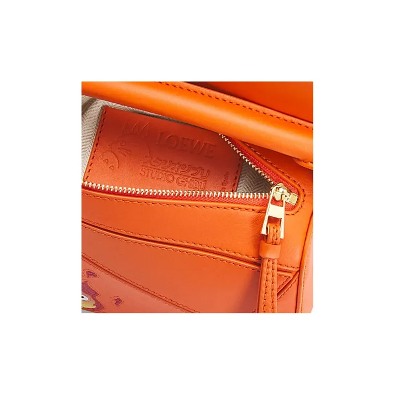 LOEWE Howl's Moving Castle Puzzle Satin Cow Leather Shoulder Bag Crossbody Bag Handbag Mini Women's Orange-5