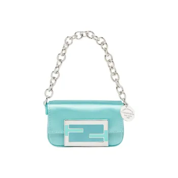 FENDI Tiffany & Co Collaboration Baguette Mulberry Silk Baguette Bag Coin Purse One Shoulder Handbag Mini Women's Blue