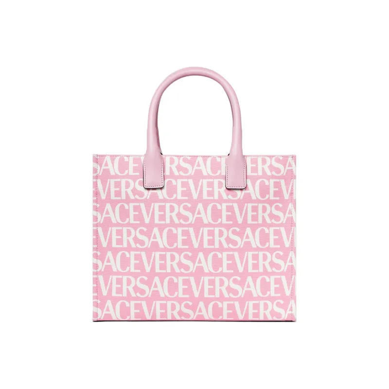 VERSACE Cotton Patchwork With Cow Leather Tote Bag Shopping Bag Shoulder Bag Crossbody Bag Handbag Women's Pink-2