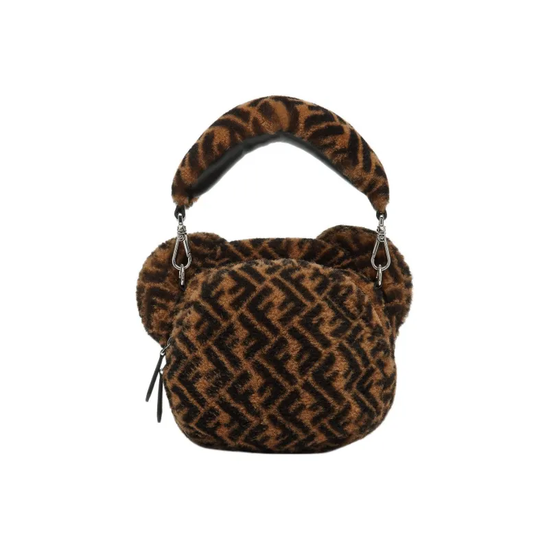 FENDI Sheepskin Shoulder Bag Crossbody Bag Handbag Kids' Brown-2
