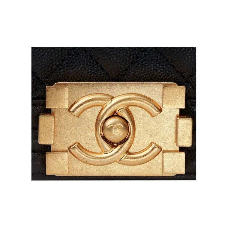 CHANEL Leboy Litchi Grain Embossed Cow Leather Flap Bag, Shoulder Bag, Crossbody Bag Trumpets Women's Black-4