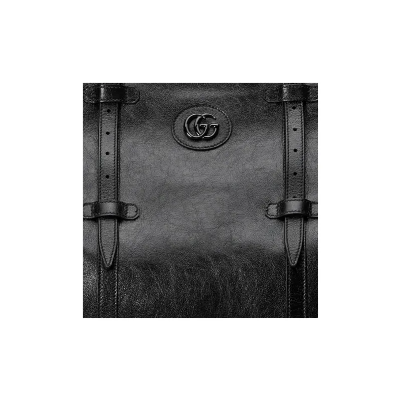 GUCCI Leather Tote Bag Shopping Bag Handbag Large Size Men's Black-7