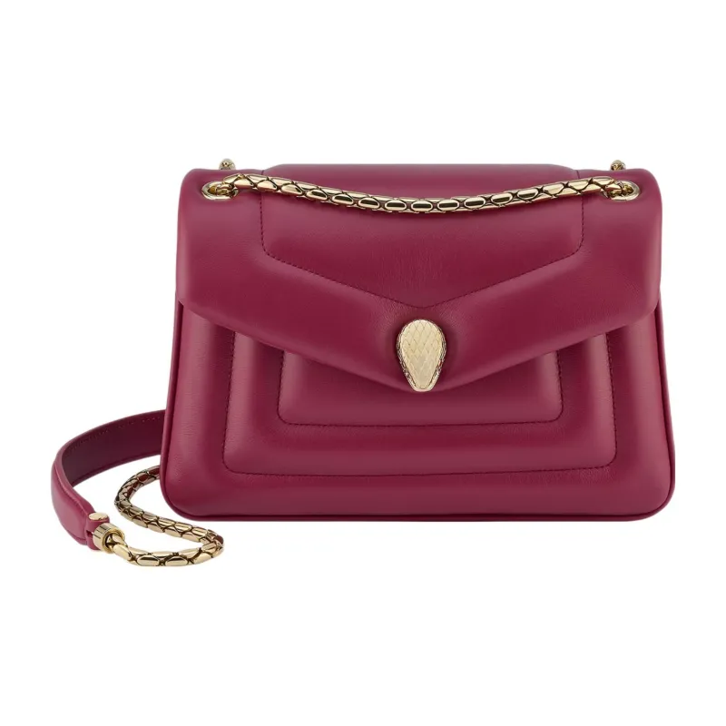 BVLGARI Serpenti Reverse Calfskin Crossbody Bag Shoulder Bag Women's Red-0
