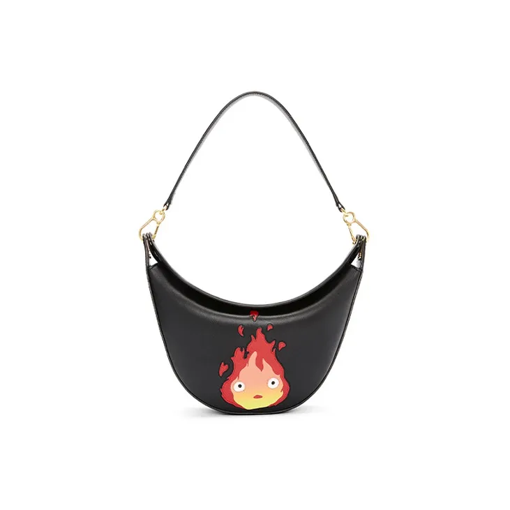 LOEWE Howl's Moving Castle Luna Satin Cow Leather Handbag Shoulder Bag Women's Black-0