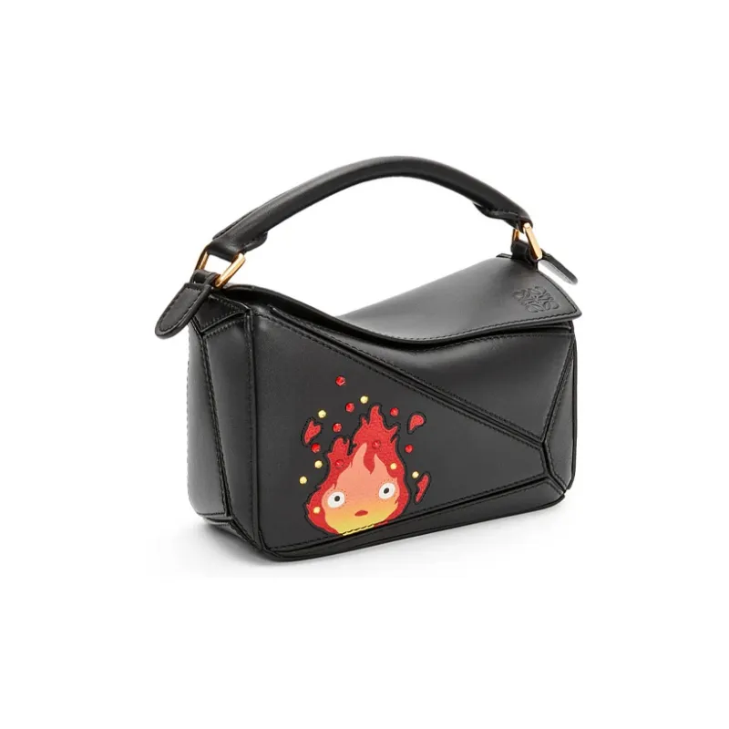 LOEWE Howl's Moving Castle Puzzle Satin Cow Leather Shoulder Bag Crossbody Bag Handbag Mini Women's Black-1