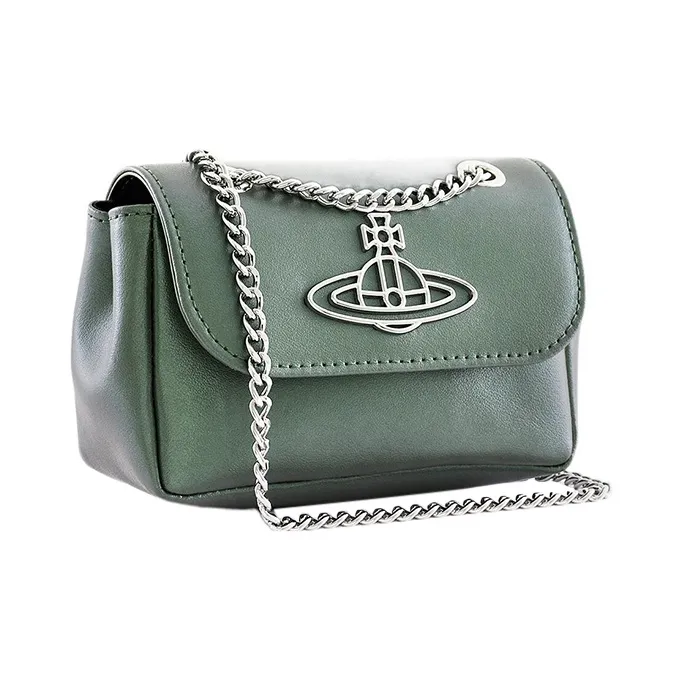 Vivienne Westwood Cow Leather Shoulder Bag, Crossbody Bag, Wallet Small Size Women's Green-1