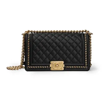 CHANEL LEBOY Grain Embossed Litchi Cow Leather Small Square Bag Shoulder Bag, Crossbody Bag Medium Size Women's Black