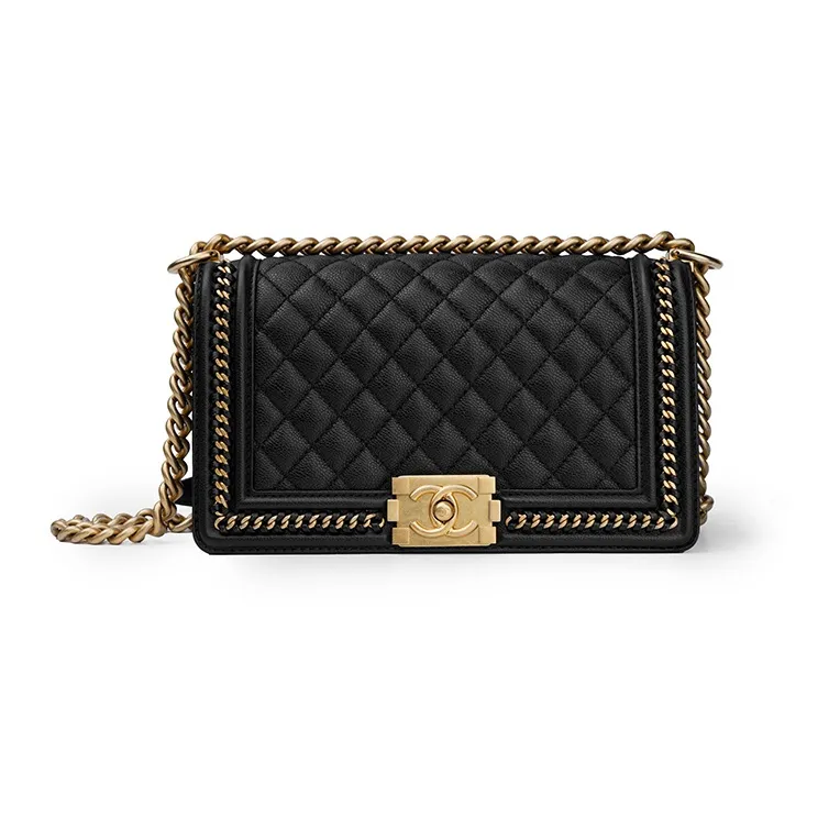 CHANEL Leboy Grain Embossed Litchi Cow Leather Small Square Bag Shoulder Bag, Crossbody Bag Medium Size Women's Black-0