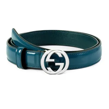 GUCCI Trendy Versatile Individual Smooth Buckle Belt Women's Blue Width  2.5cm
