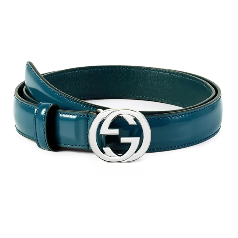 GUCCI Trendy Versatile Individual Smooth Buckle Belt Women's Blue Width  2.5cm-0