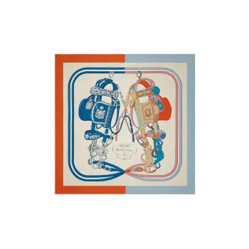 HERMES Shawl Women's Orange/Blue/Beige