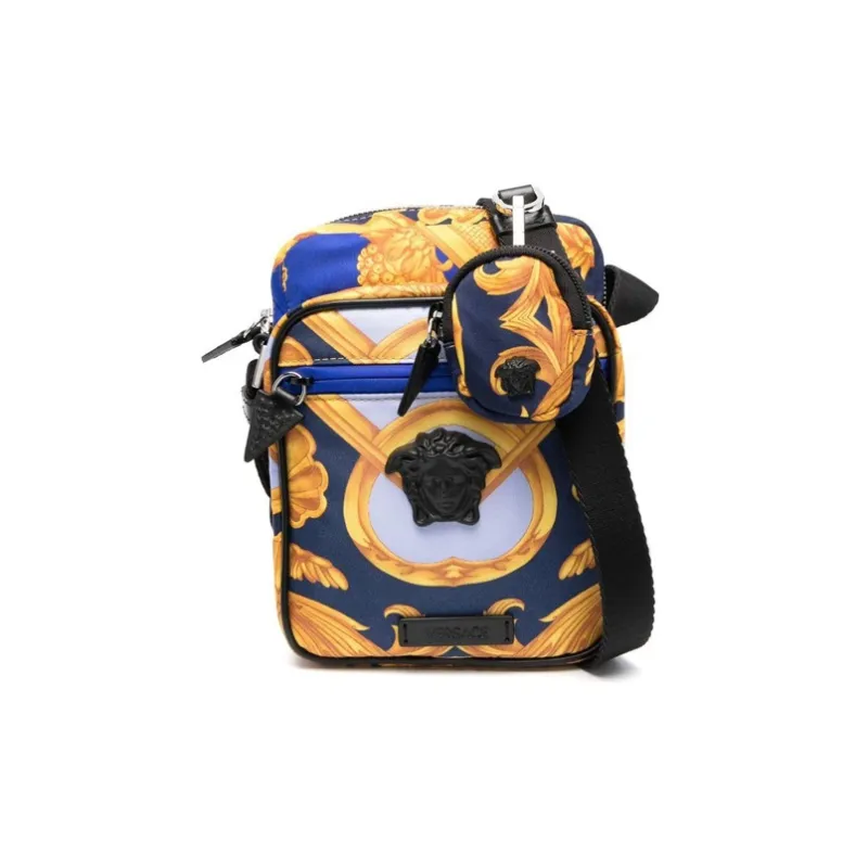 VERSACE Calfskin Crossbody Bag Shoulder Bag Men's Blue & Yellow-0
