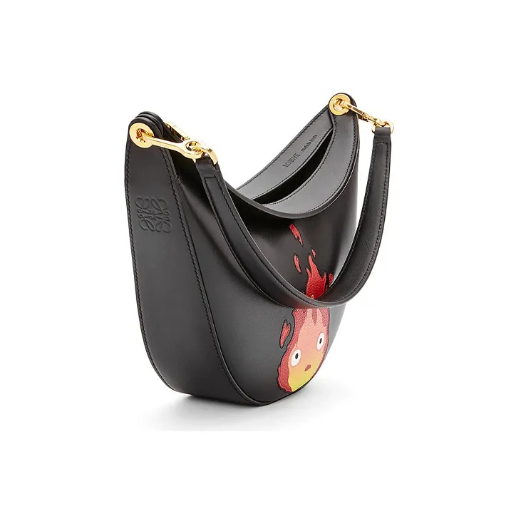 LOEWE Howl's Moving Castle Luna Satin Cow Leather Handbag Shoulder Bag Women's Black-1