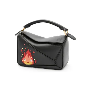 LOEWE Howl's Moving Castle Puzzle Satin Cow Leather Shoulder Bag Crossbody Bag Handbag Mini Women's Black