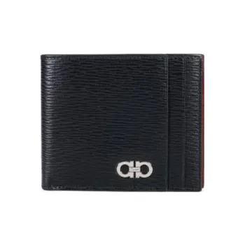 FERRAGAMO Cow Leather Wallet Men's Black/Red