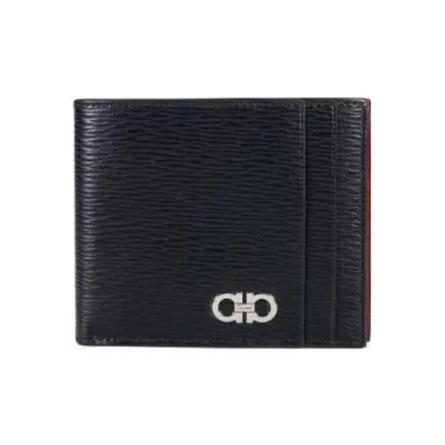 FERRAGAMO Cow Leather Wallet Men's Black/Red