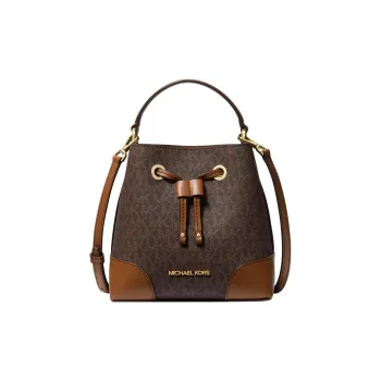 MICHAEL KORS Mercer Coated Canvas Bucket Bags Shoulder Bag Crossbody Bag Small Size Women's Dark Brown & Light Brown