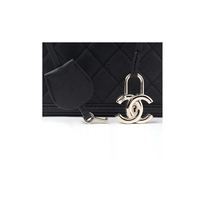 CHANEL Calfskin And Metal Makeup Bag, Box Shaped Bag, Shoulder Bag, Crossbody Bag, Handbag Women's Black-6