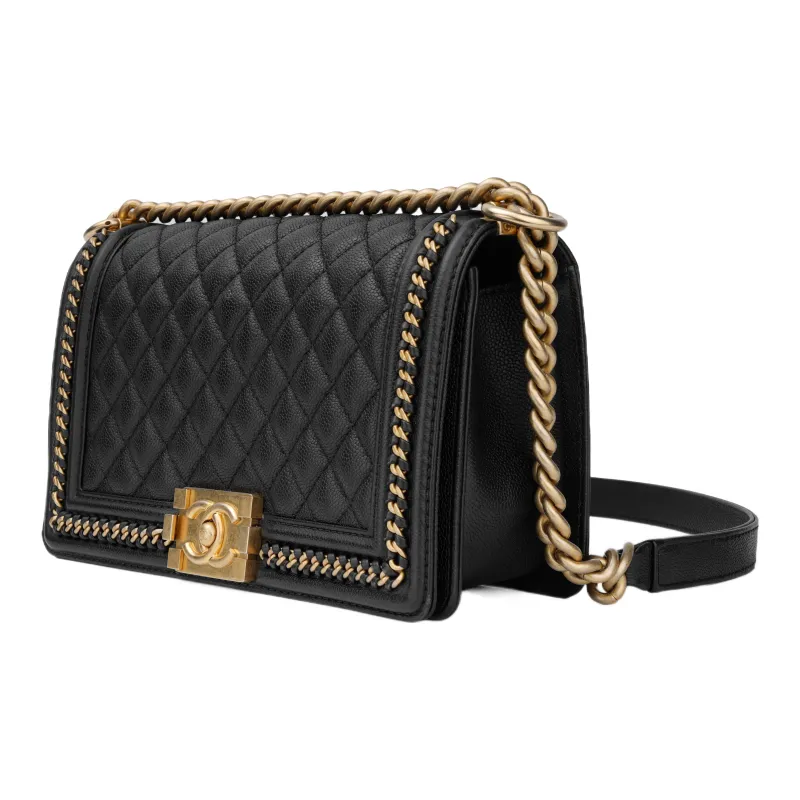 CHANEL Leboy Grain Embossed Litchi Cow Leather Small Square Bag Shoulder Bag, Crossbody Bag Medium Size Women's Black-1