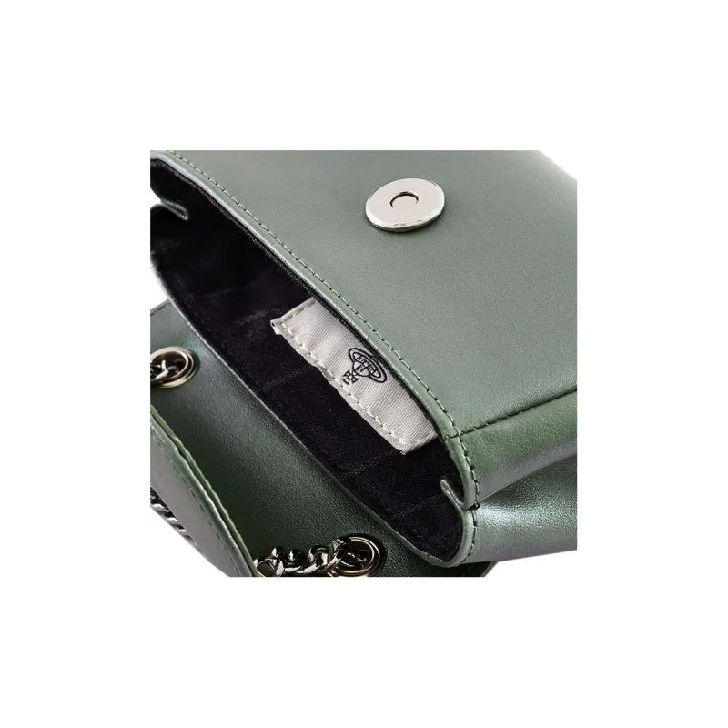 Vivienne Westwood Cow Leather Shoulder Bag, Crossbody Bag, Wallet Small Size Women's Green-4