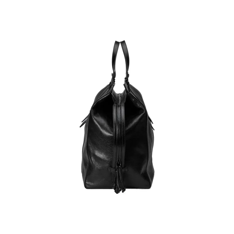 GUCCI Leather Tote Bag Shopping Bag Handbag Large Size Men's Black-3