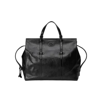 GUCCI Leather Tote Bag Shopping Bag Handbag Large Size Men's Black