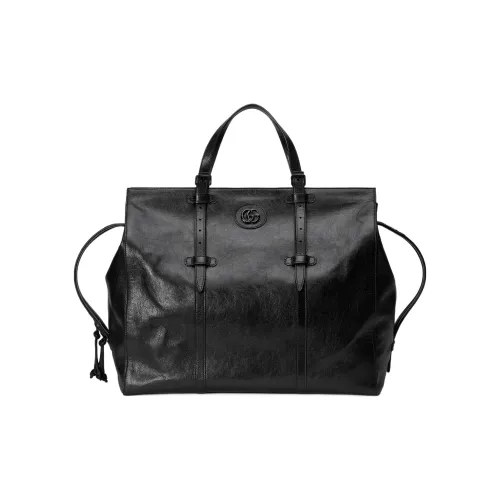 GUCCI Leather Tote Bag Shopping Bag Handbag Large Size Men's Black