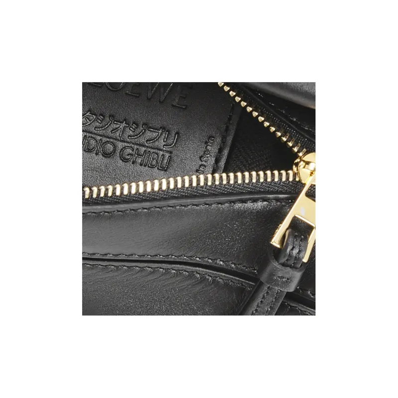 LOEWE Howl's Moving Castle Puzzle Satin Cow Leather Shoulder Bag Crossbody Bag Handbag Mini Women's Black-5