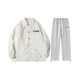 Set (top white + pants hemp gray)