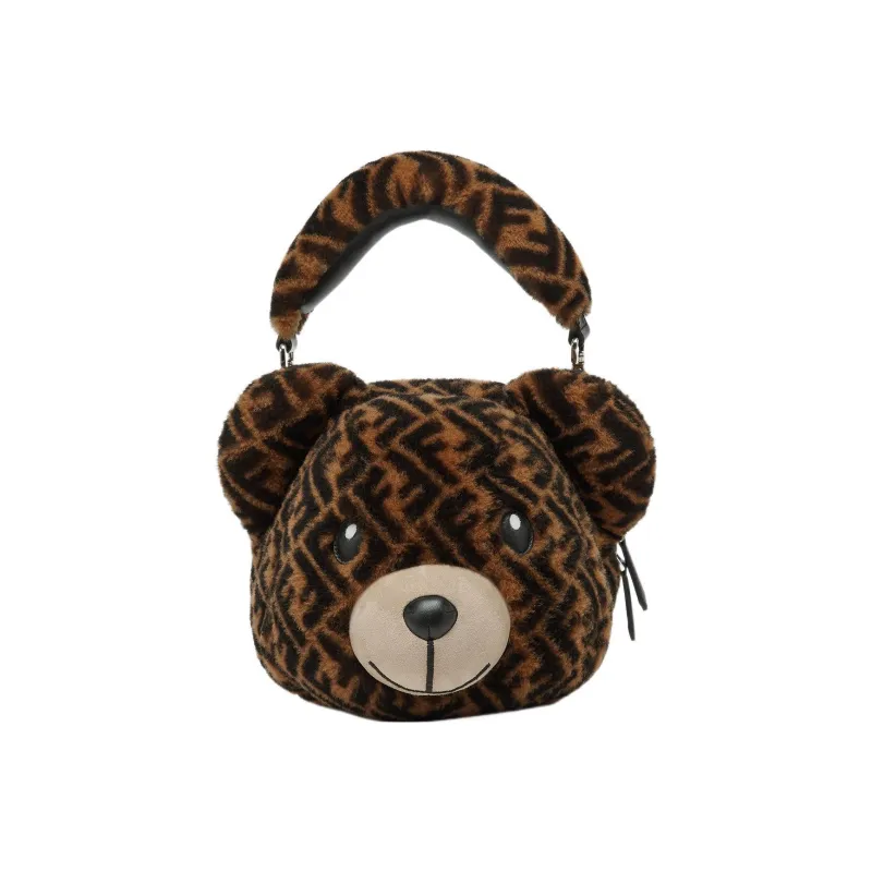 FENDI Sheepskin Shoulder Bag Crossbody Bag Handbag Kids' Brown-0