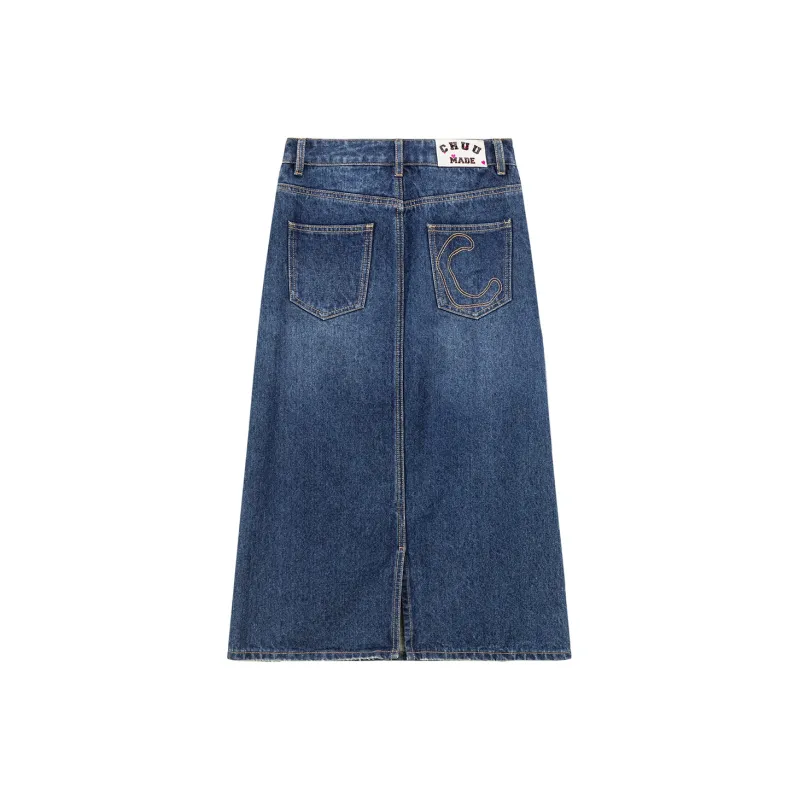 CHUU Casual Long Skirts Women's Denim Blue-1